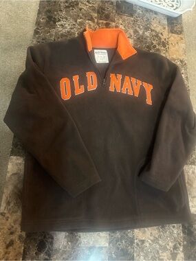 Old Navy Brown Fleece Quarter-Zip with Orange Logo